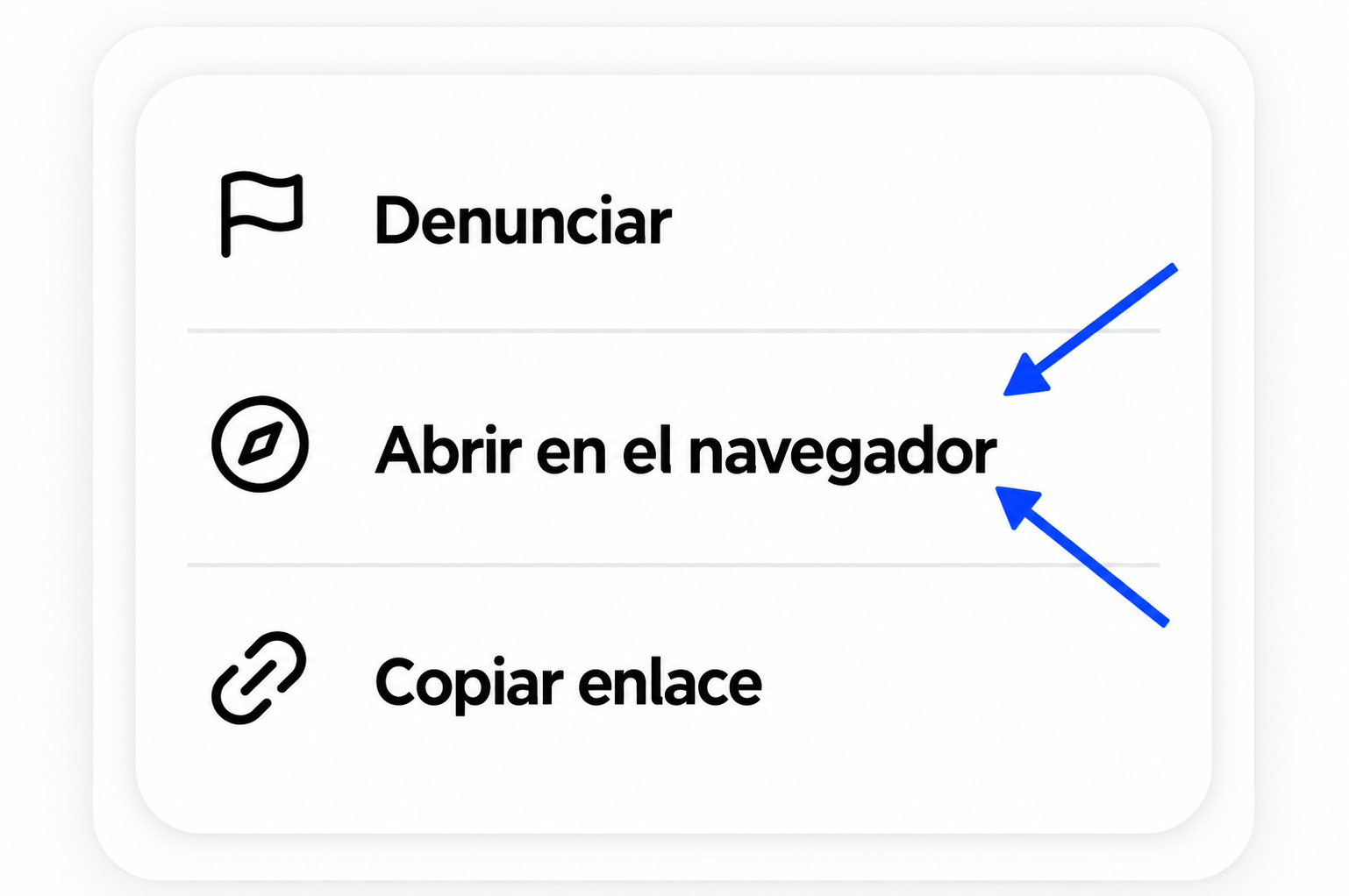Las flechas señalan la opción Abrir en el navegador.